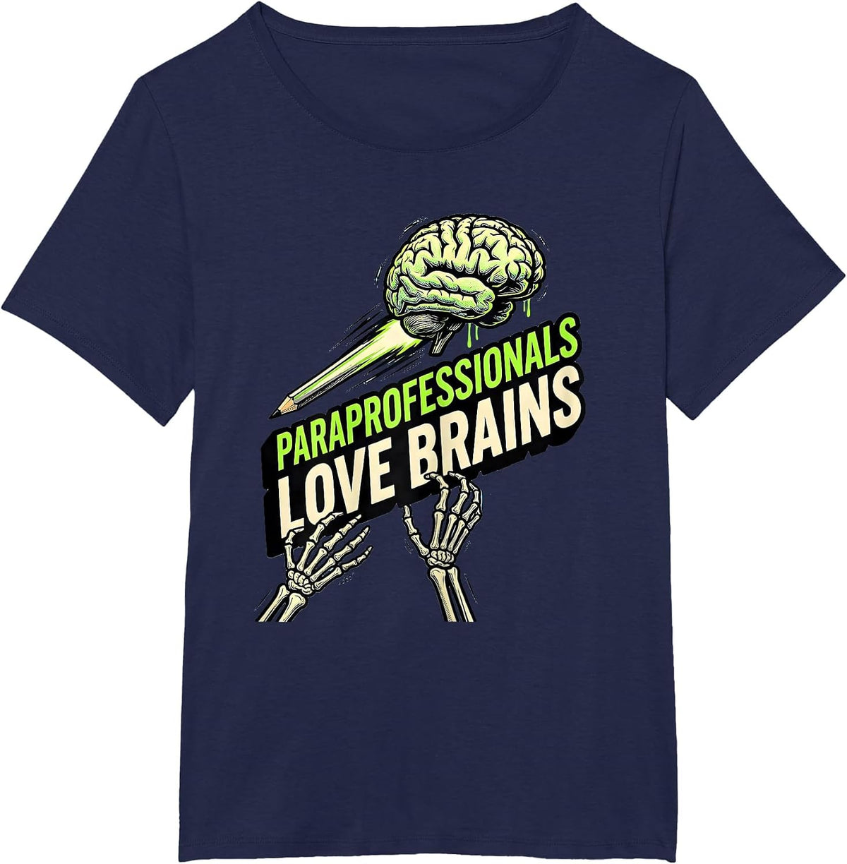Women's Paraprofessionals Love Brains Funny Zombie Halloween Costume T-Shirt - Navy Blue