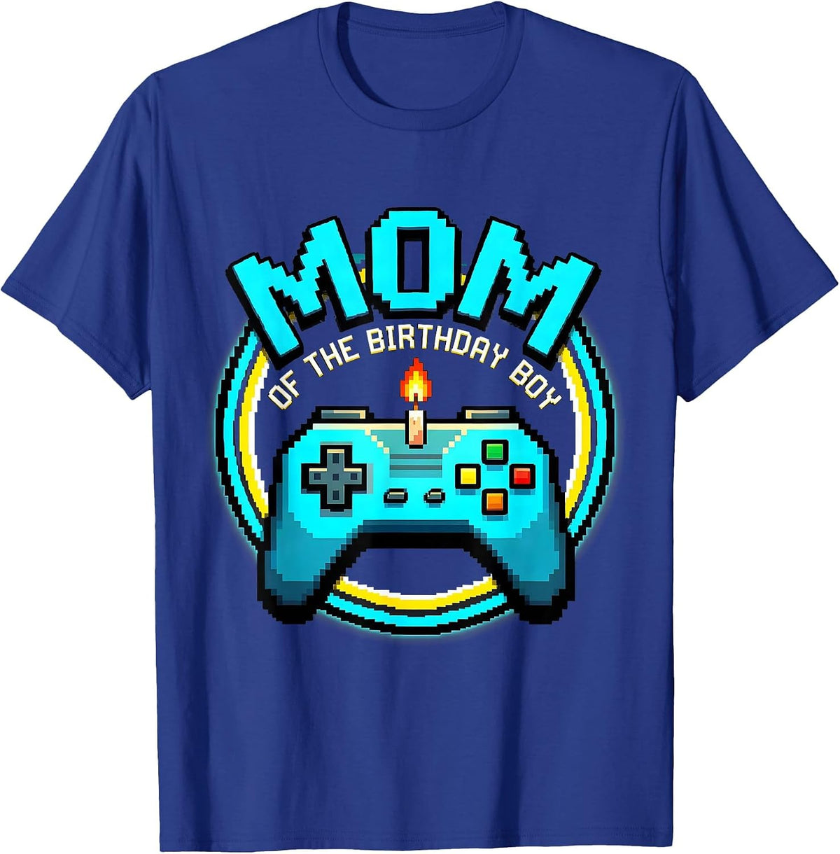 Men's Mom Of The Birthday Boy Pixel Art Video Game Birthday Party T-Shirt - Royal Blue