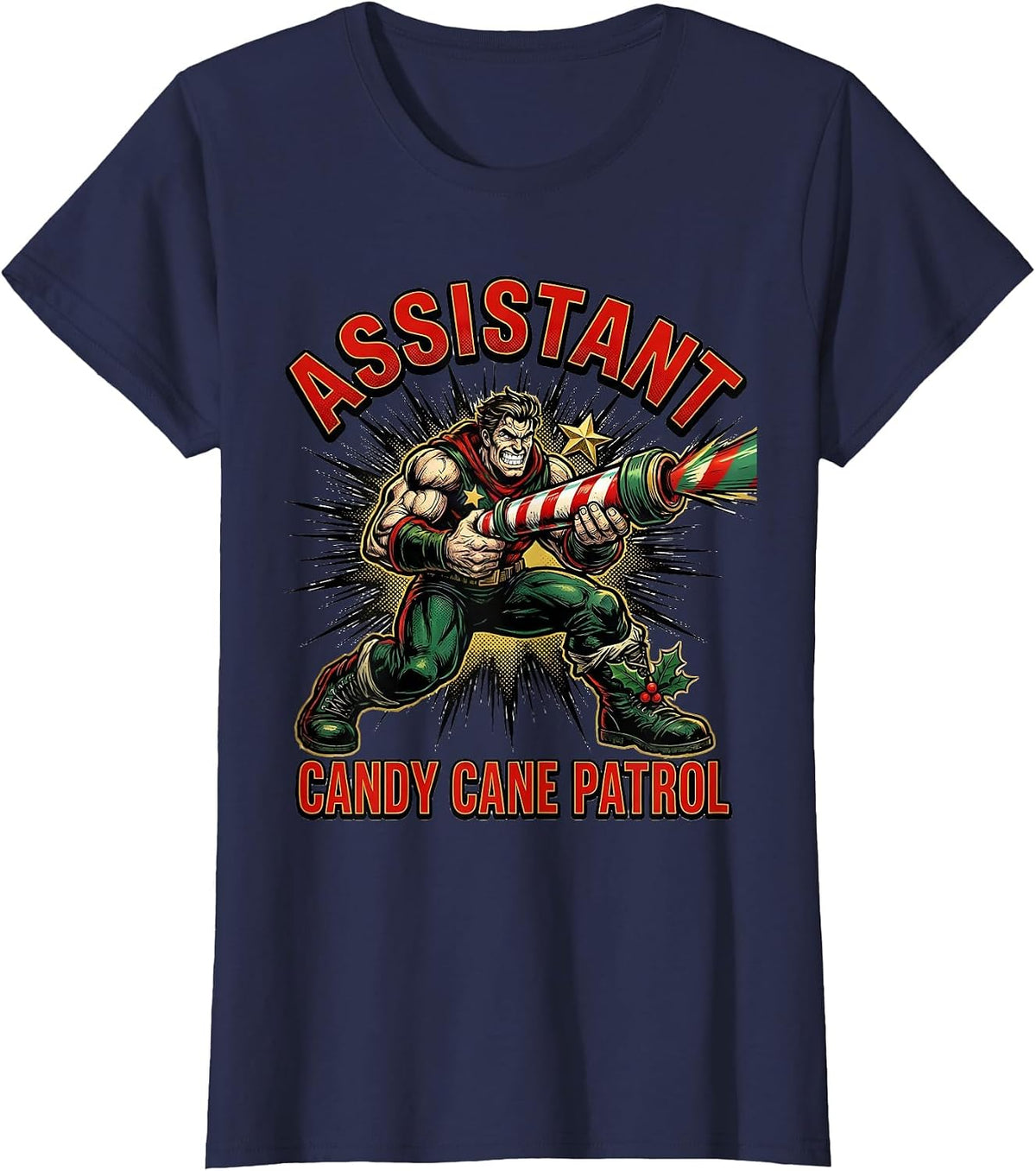 Women's Assistant Candy Cane Patrol Funny Dental Assistant Christmas T-Shirt - Navy Blue
