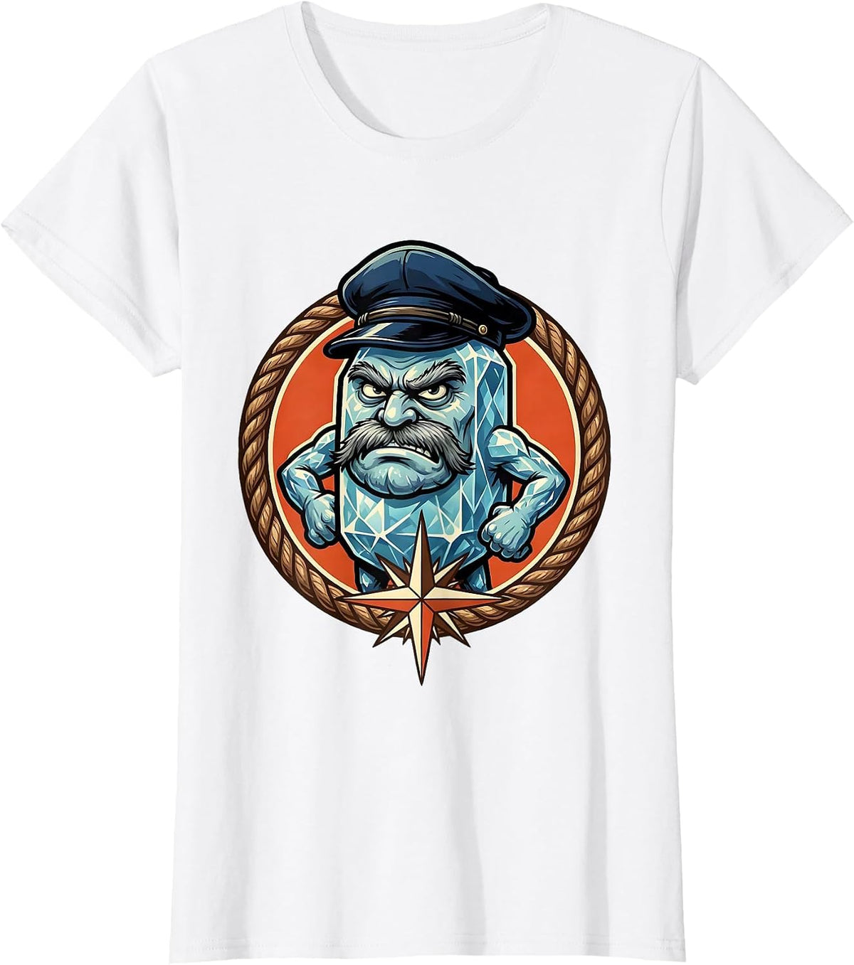 Women's Salty Sea Captain Weathered Scowl Graphic T-Shirt - White