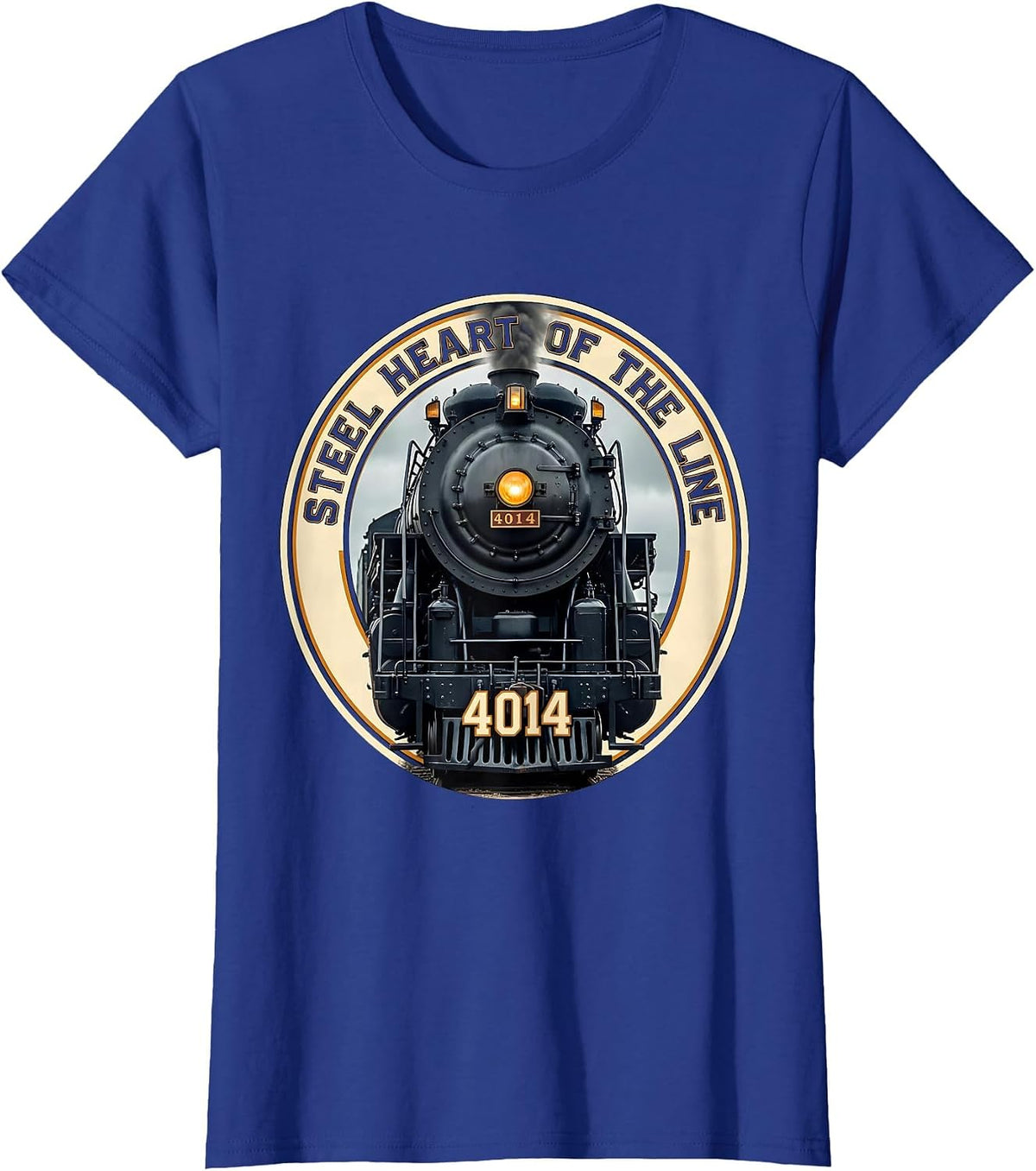 Women's Steel Heart Of The Line Vintage Steam Locomotive Railroad T-Shirt - Royal Blue