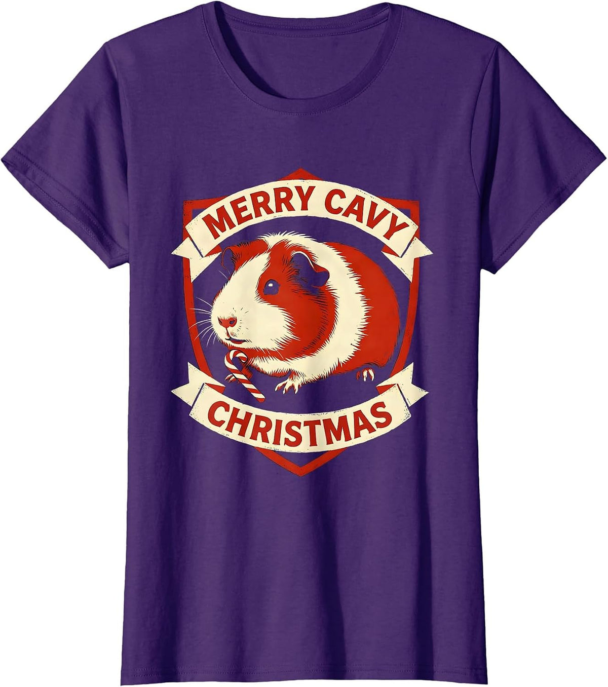 Women's Merry Cavy Christmas Funny Guinea Pig Pet Lover Holiday T-Shirt - Purple