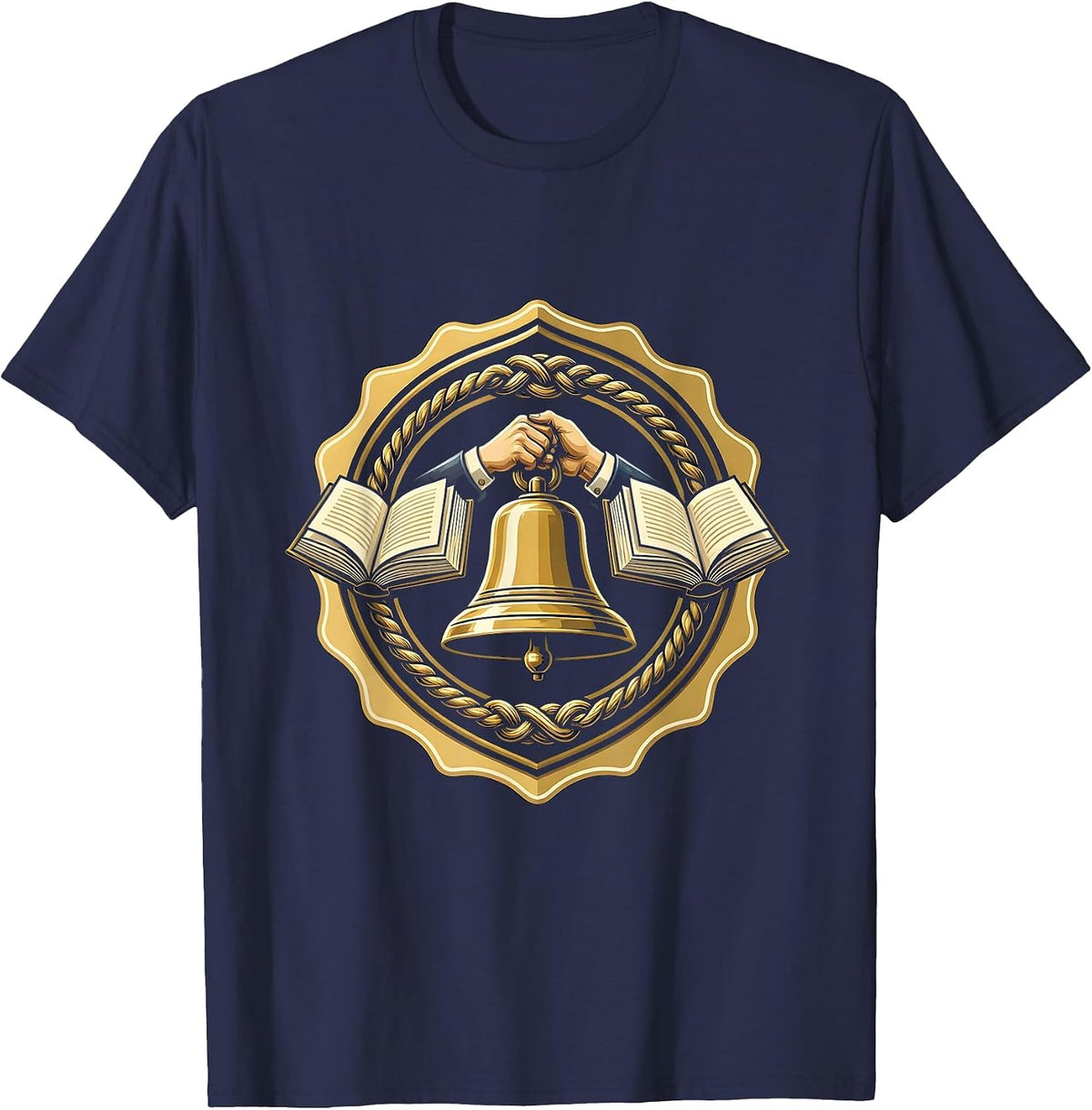 First Grade Teacher Old School Bell Graphic T-Shirt - Navy Blue