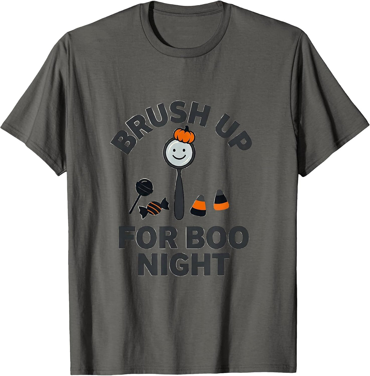 Men's Brush Up For Boo Night Playful Dental Humor Halloween T-Shirt - Asphalt Grey