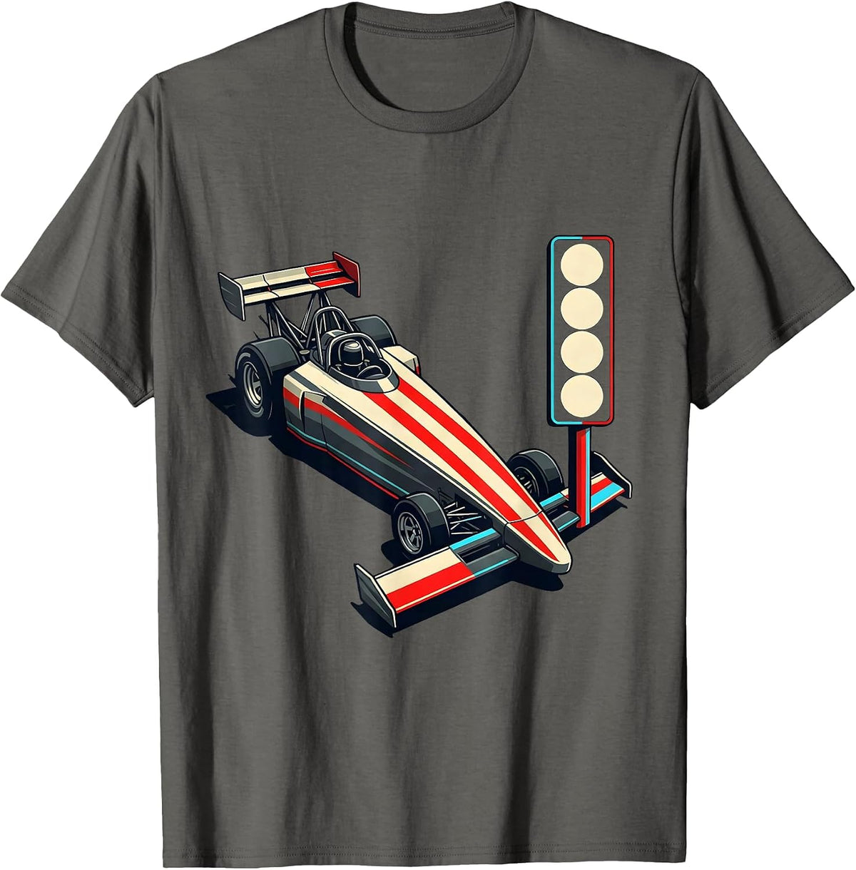 Dragster Split Disrupted Stripe RC Car Racing Humor T-Shirt - Asphalt Grey