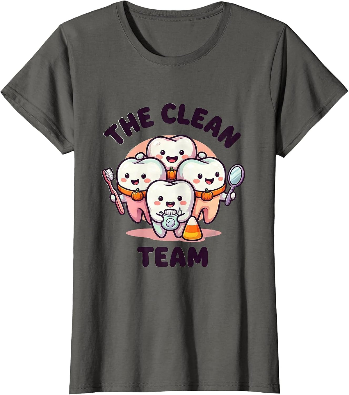 Women's The Clean Team Cute Kawaii Dental Staff Halloween Costume T-Shirt - Asphalt Grey