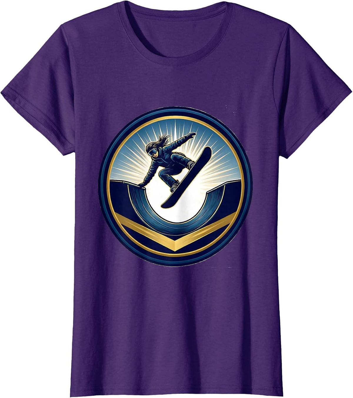Women's Snowboarder Halfpipe Launch Graphic Design T-Shirt - Purple
