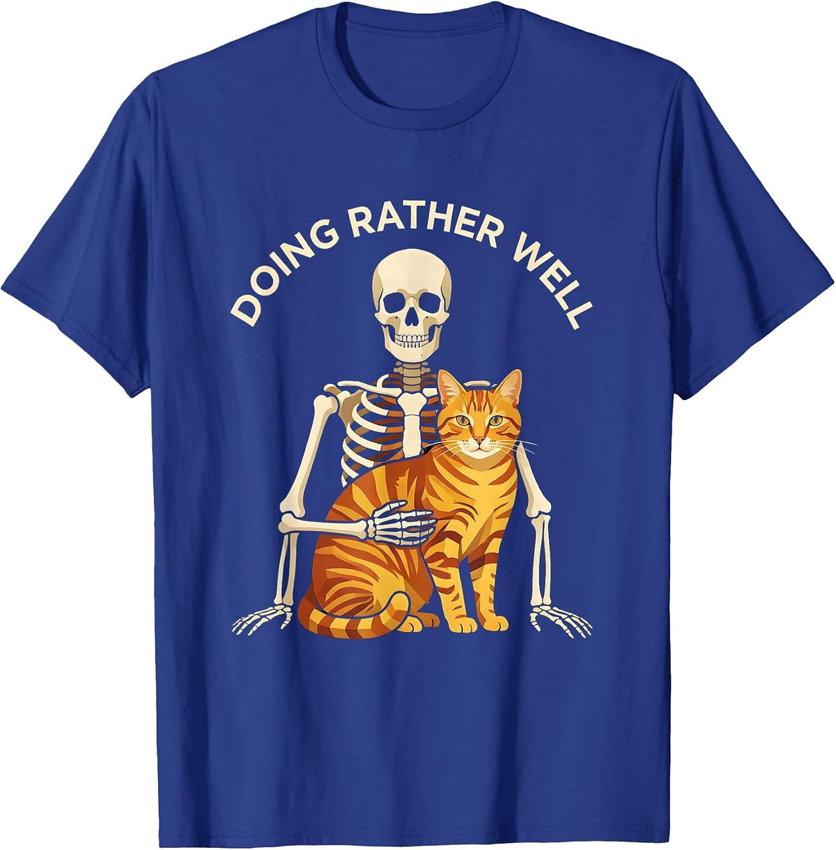Men's Doing Rather Well Geometric Skeleton Hugging Cat Halloween T-Shirt - Royal Blue
