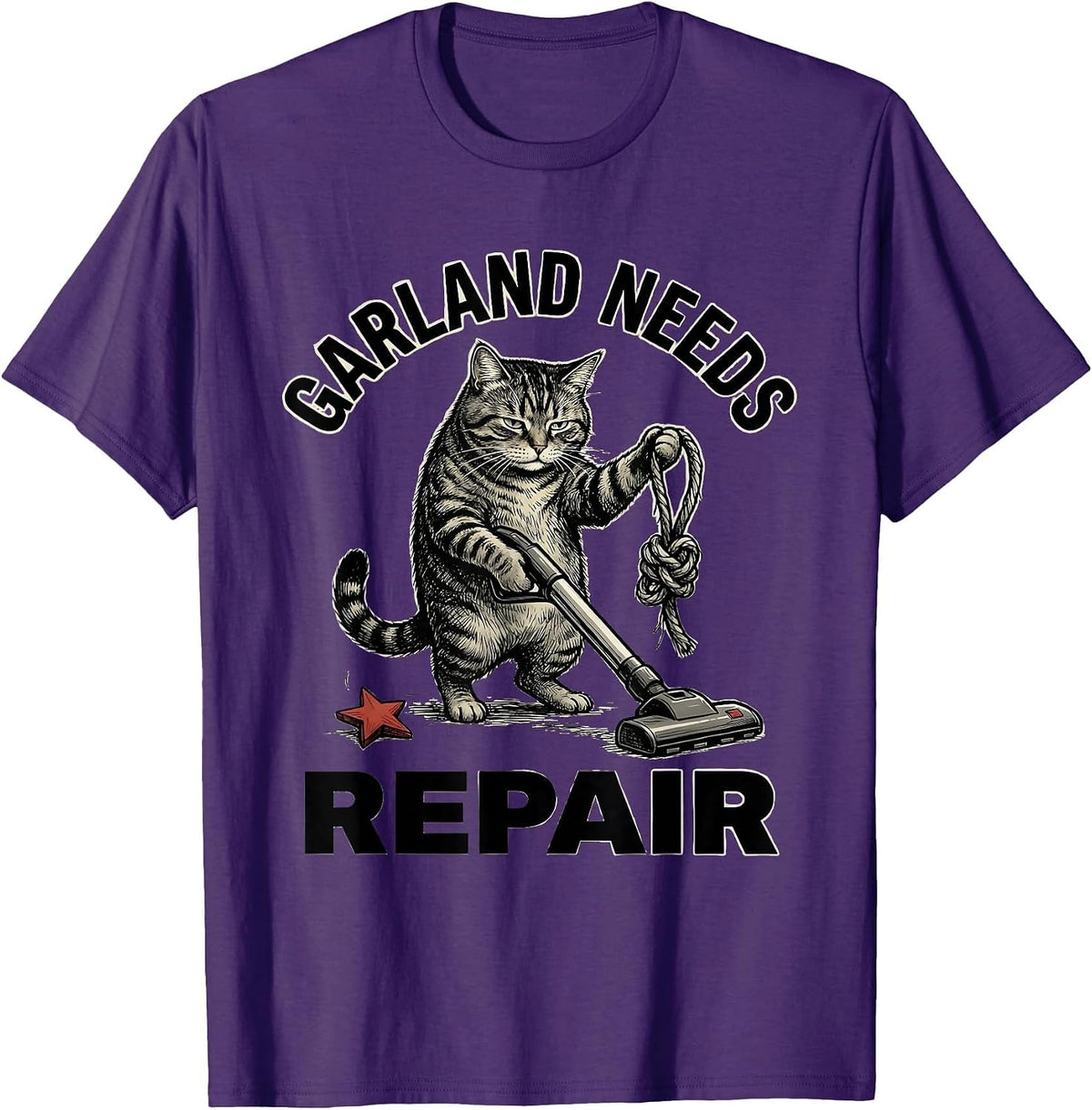 Garland Needs Repair Funny Cat Lover Christmas Grumpy Humor T-Shirt - Purple