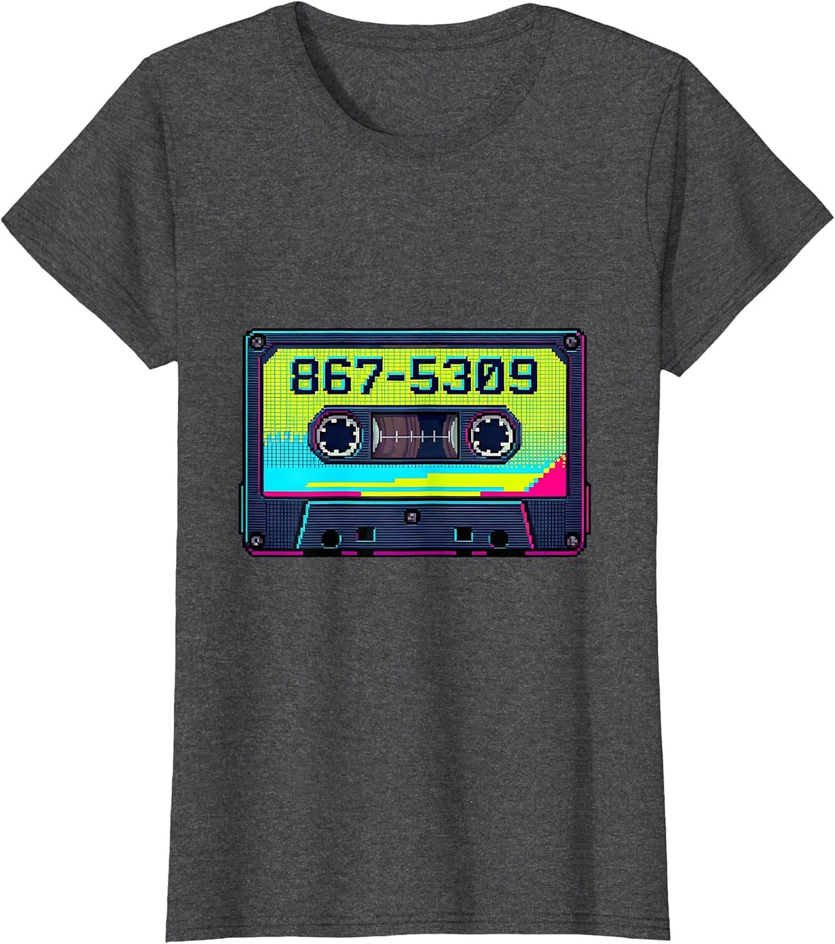 Women's 867-5309 Pixel Art Retro 80s Nostalgia Gen X Gift T-Shirt - Dark Heather Grey