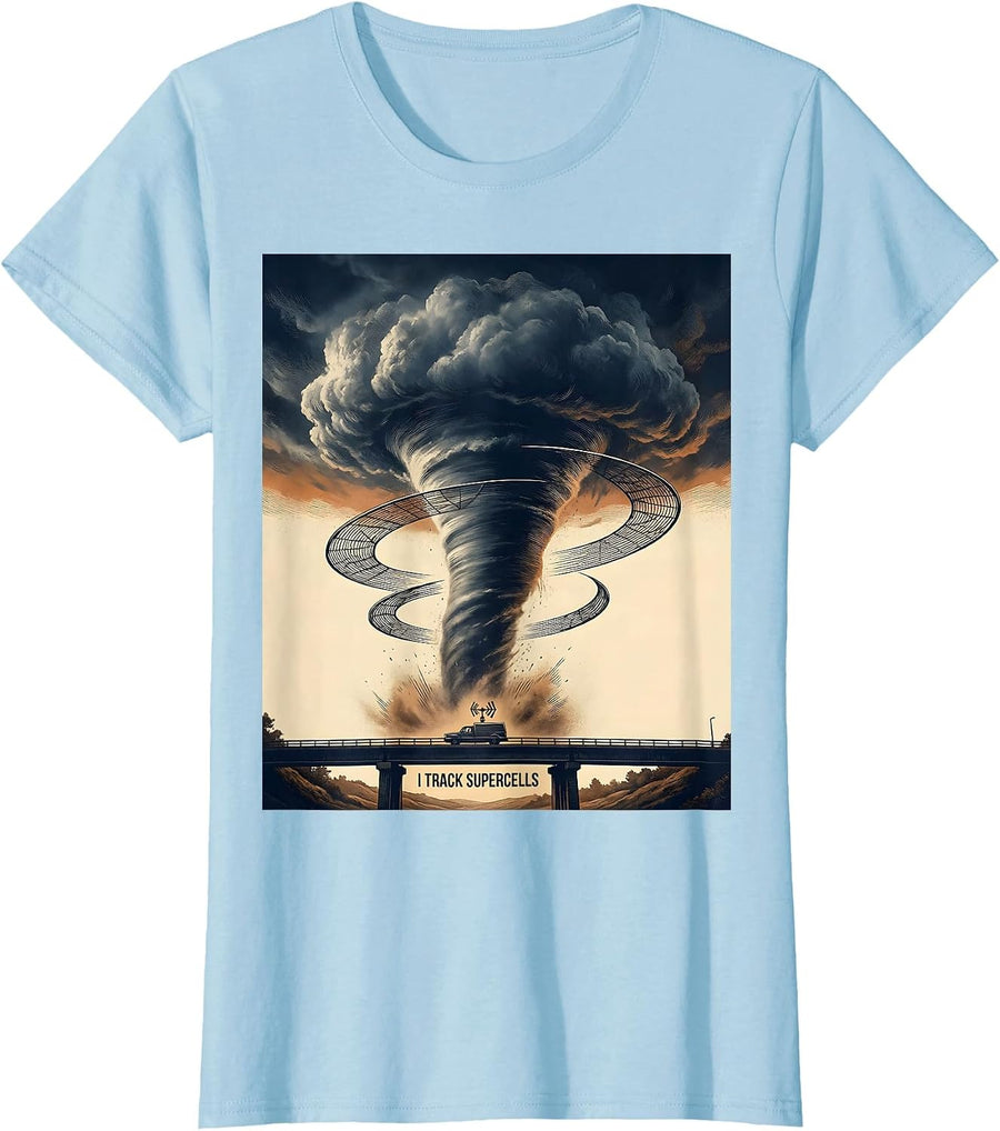 Women's I Track Supercells Vintage Storm Chaser Meteorology T-Shirt - Baby Blue