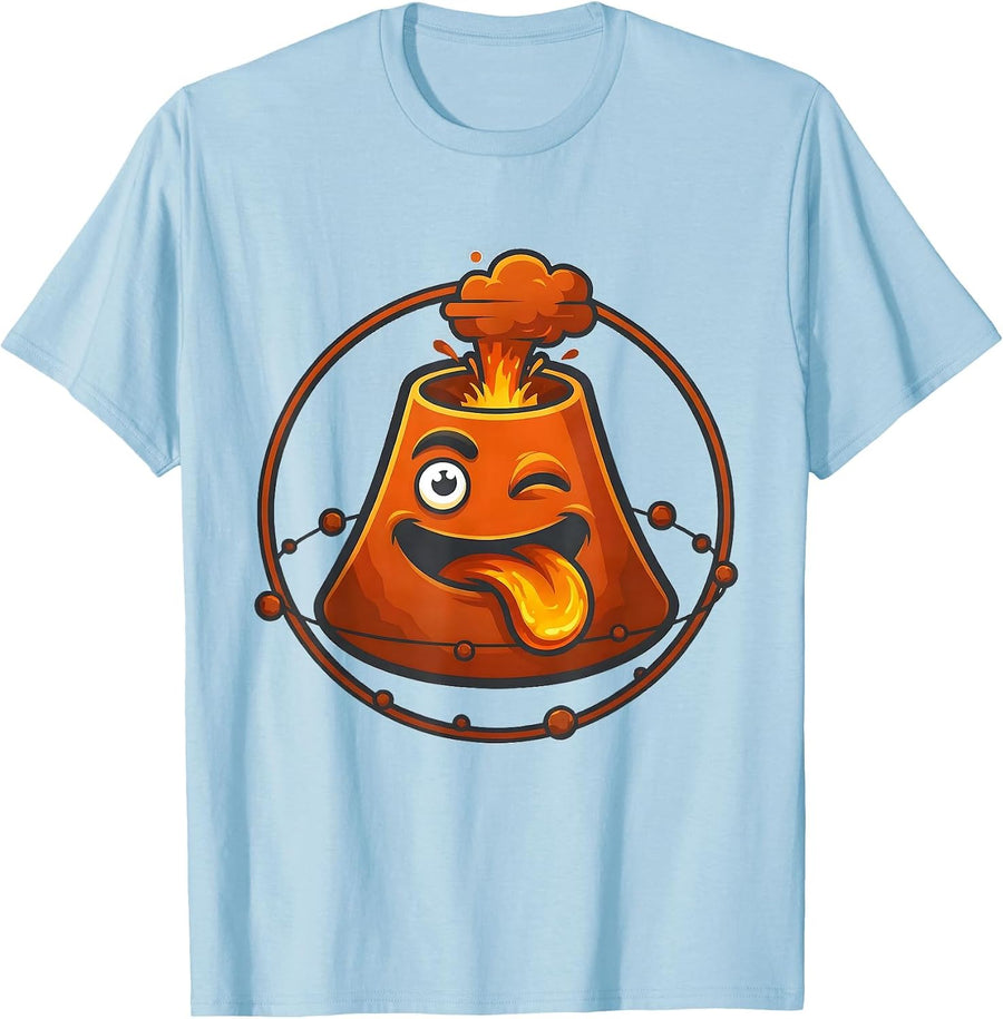 Men's Winking Volcano Mascot Funny History Lover Gift T-Shirt - Baby Blue