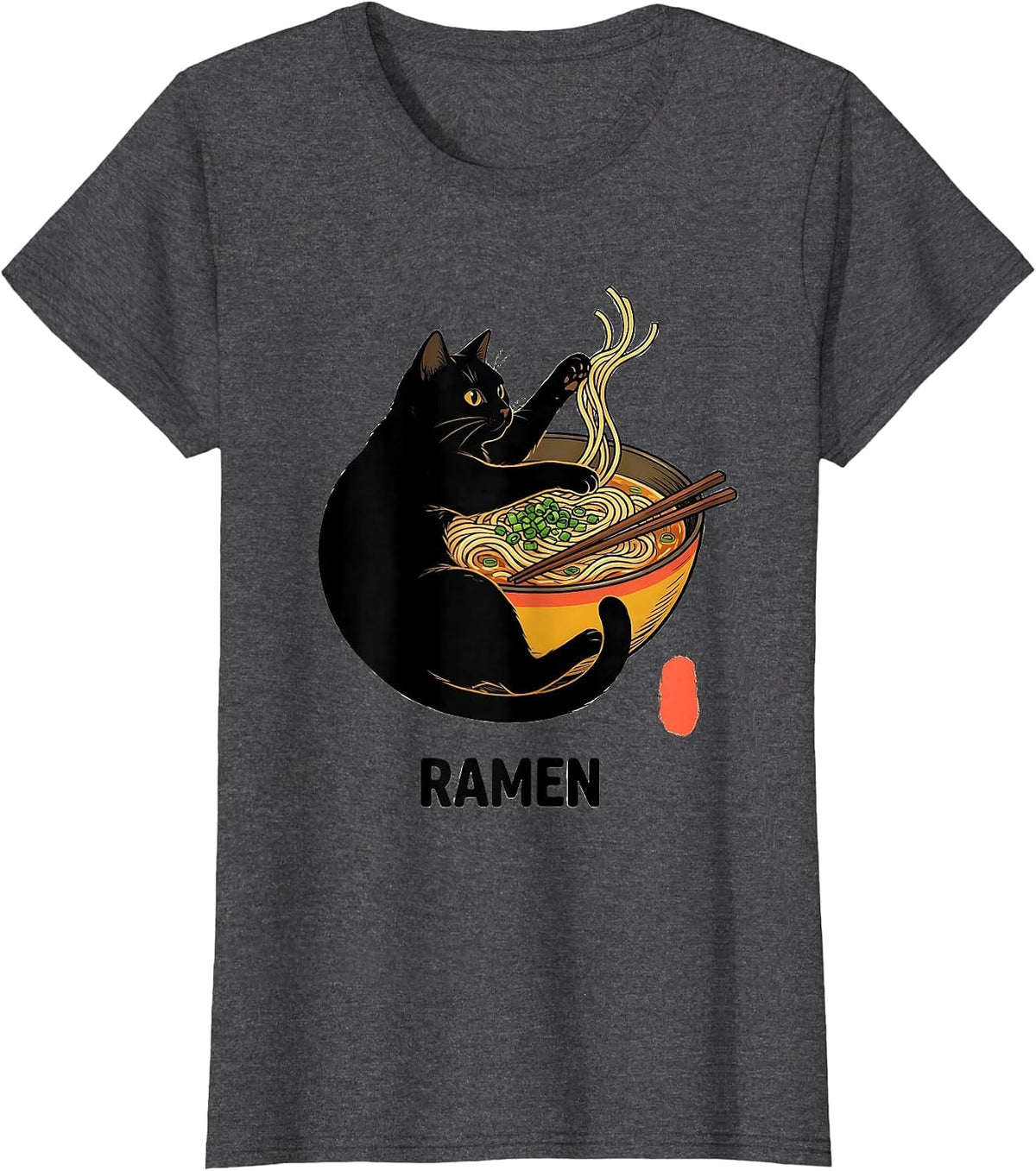 Women's RAMEN Bold Kawaii Anime Cat Ramen Lover Gift T-Shirt - Dark Heather Grey