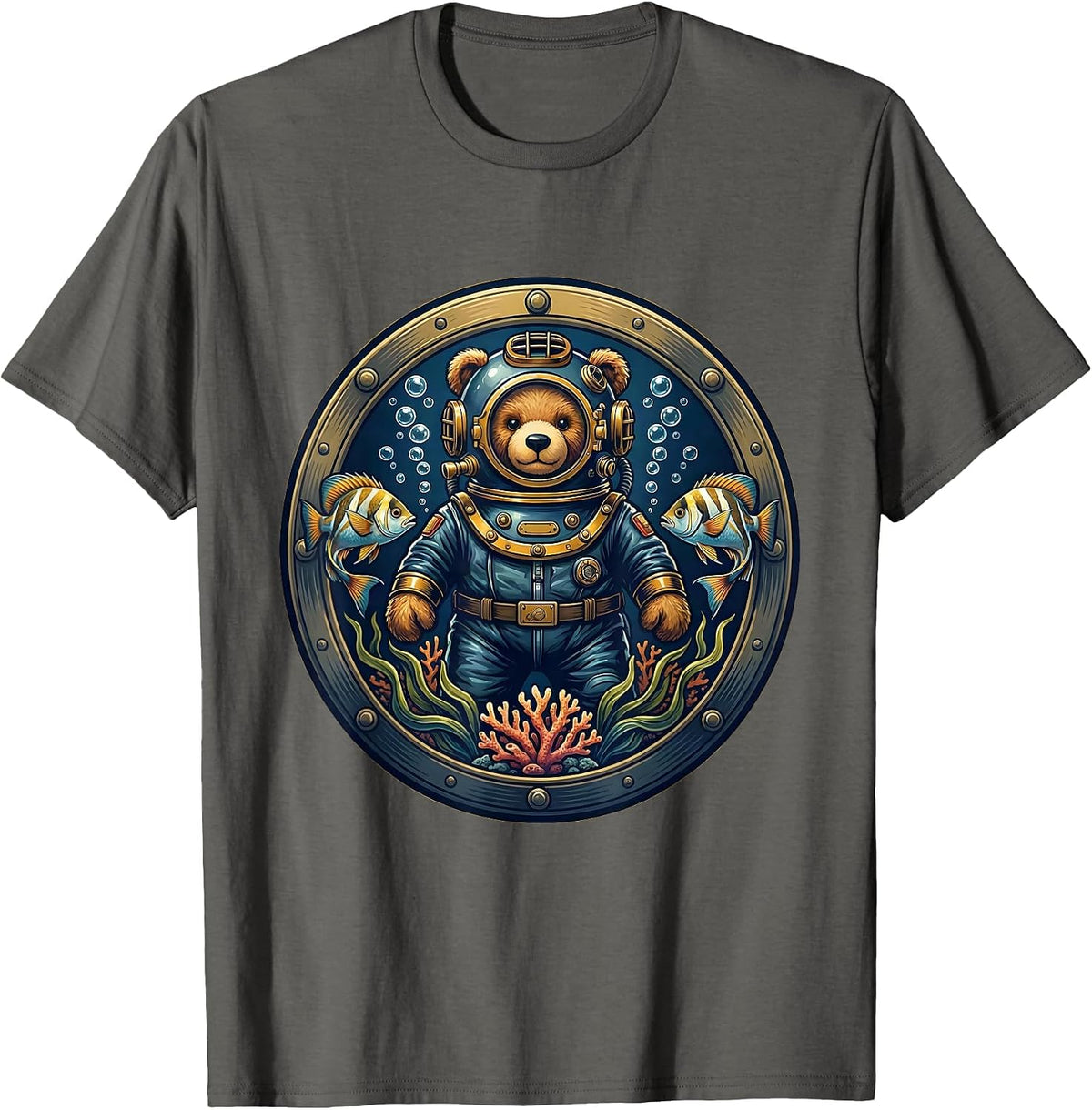 Teddy Bear Deep Sea Diver Underwater Adventure T-Shirt - Asphalt Grey