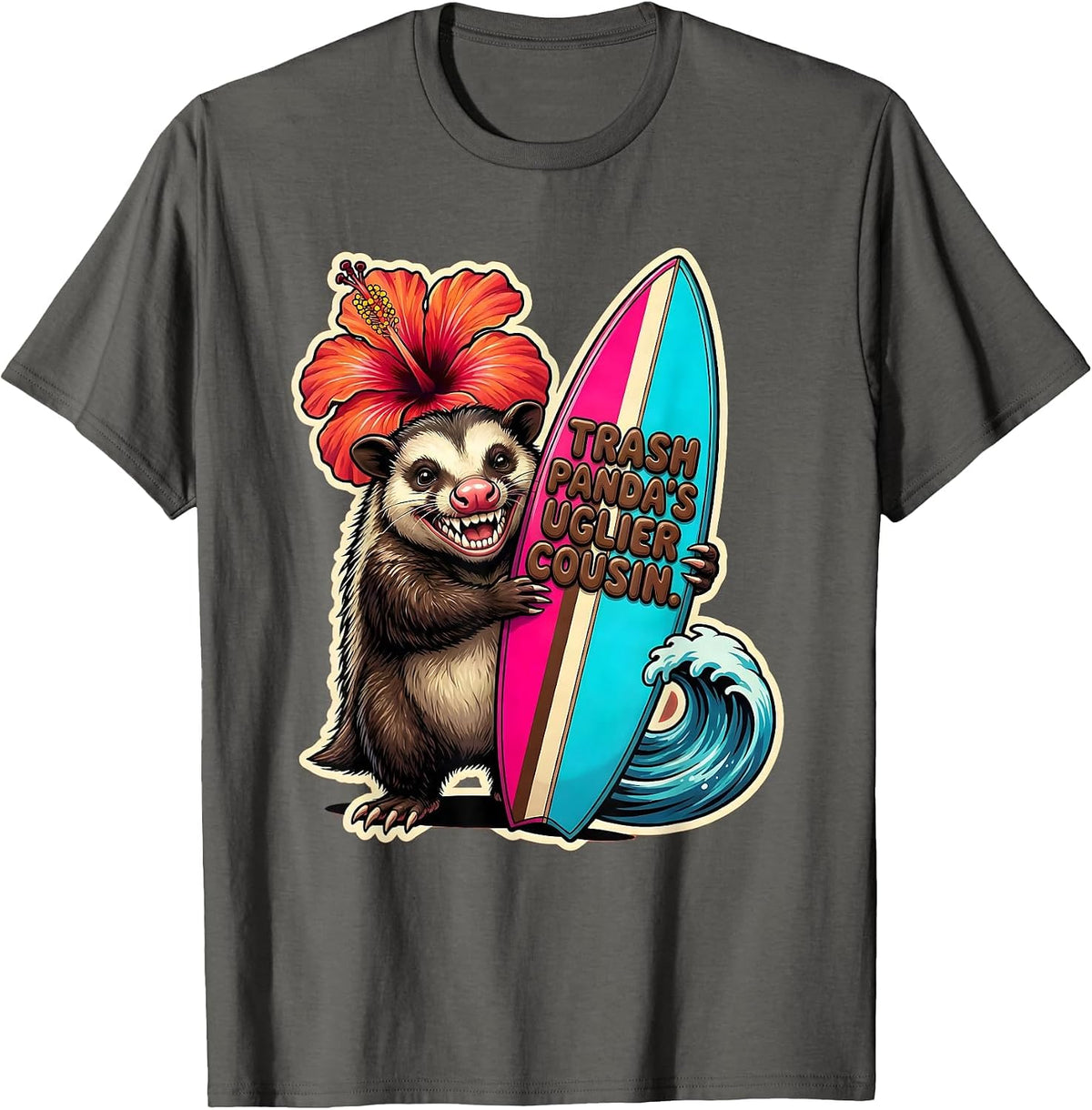 Trash Panda's Uglier Cousin Opossum Design T-Shirt - Asphalt Grey