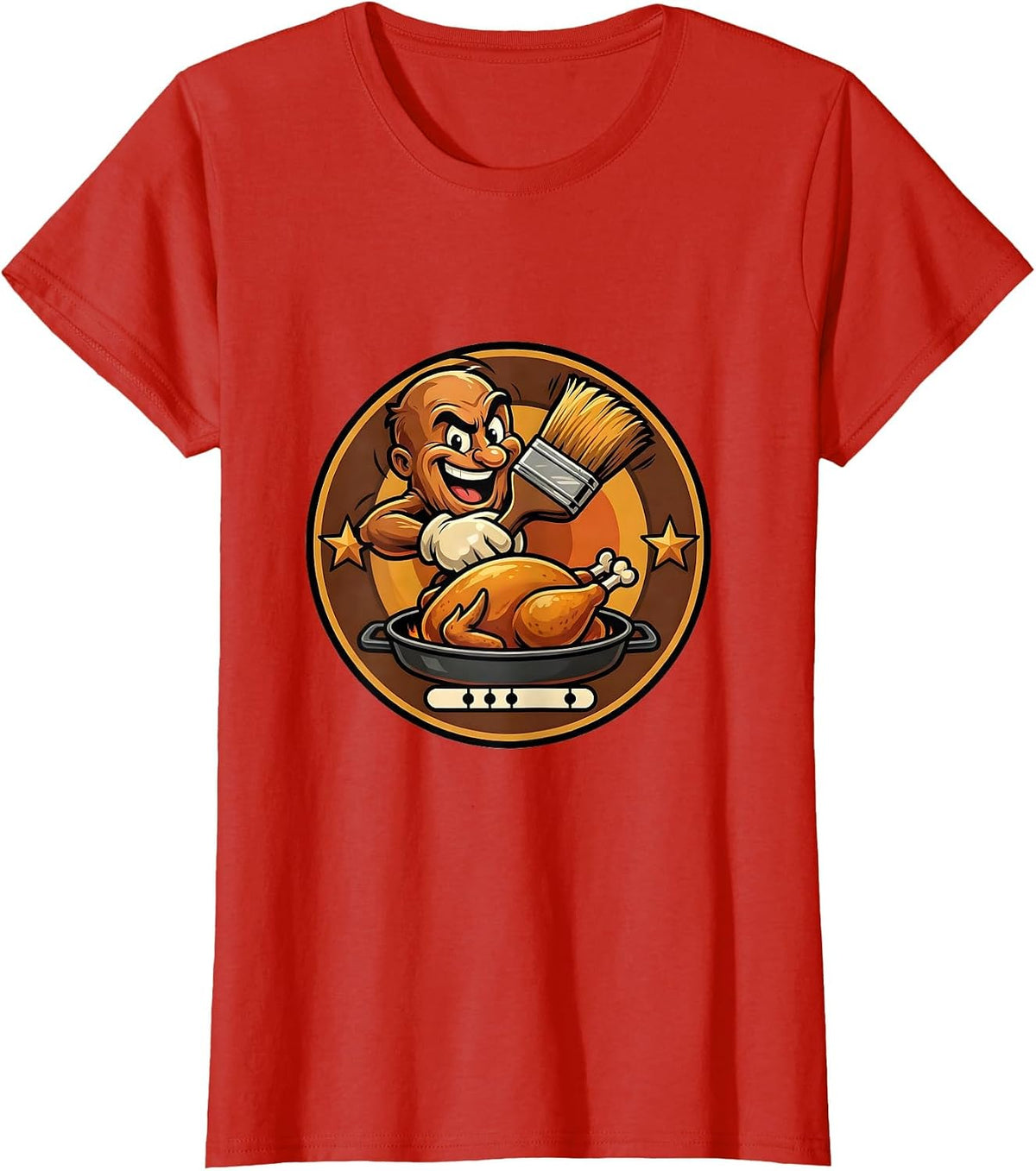 Women's Sealed Turkey Badge Cartoon Thanksgiving Humor T-Shirt - Red