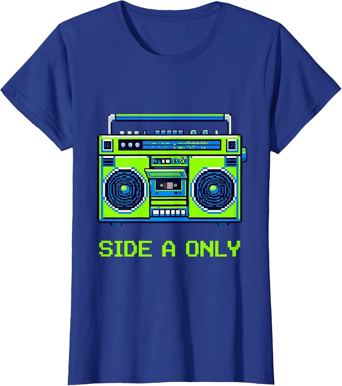 Women's Side A Only Pixel Art Retro Boombox Music Nostalgia T-Shirt - Royal Blue