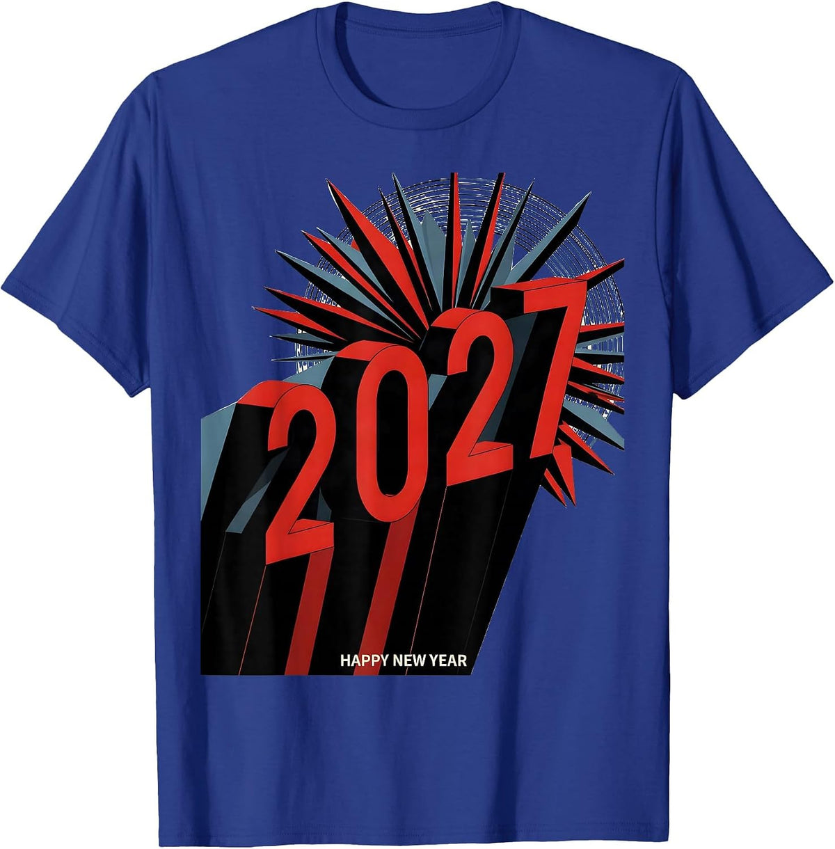 Happy New Year 2027 Constructivist Party Host Keepsake T-Shirt - Royal Blue