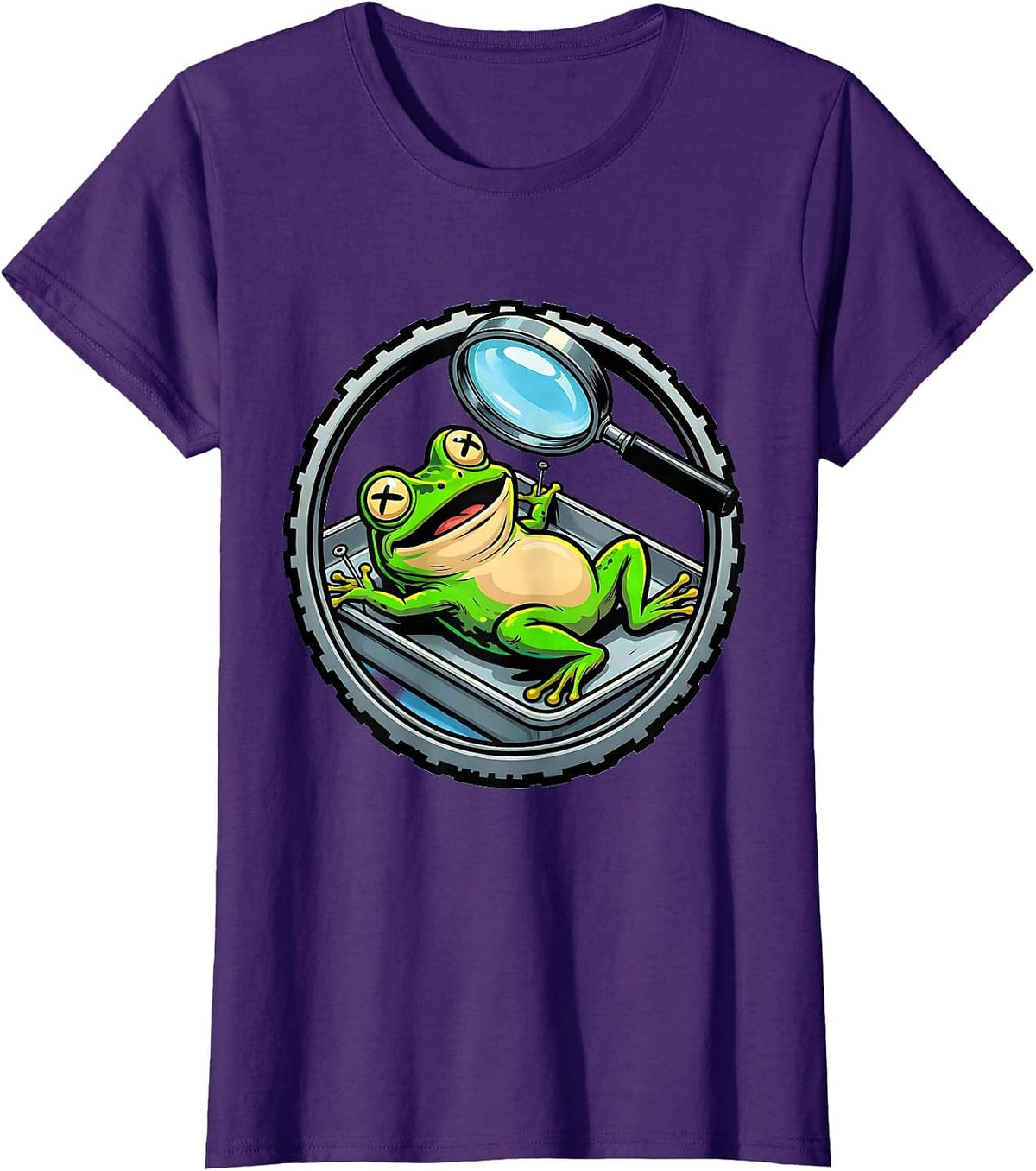 Women's Frog Dissection Tray Magnifier Science Art T-Shirt - Purple