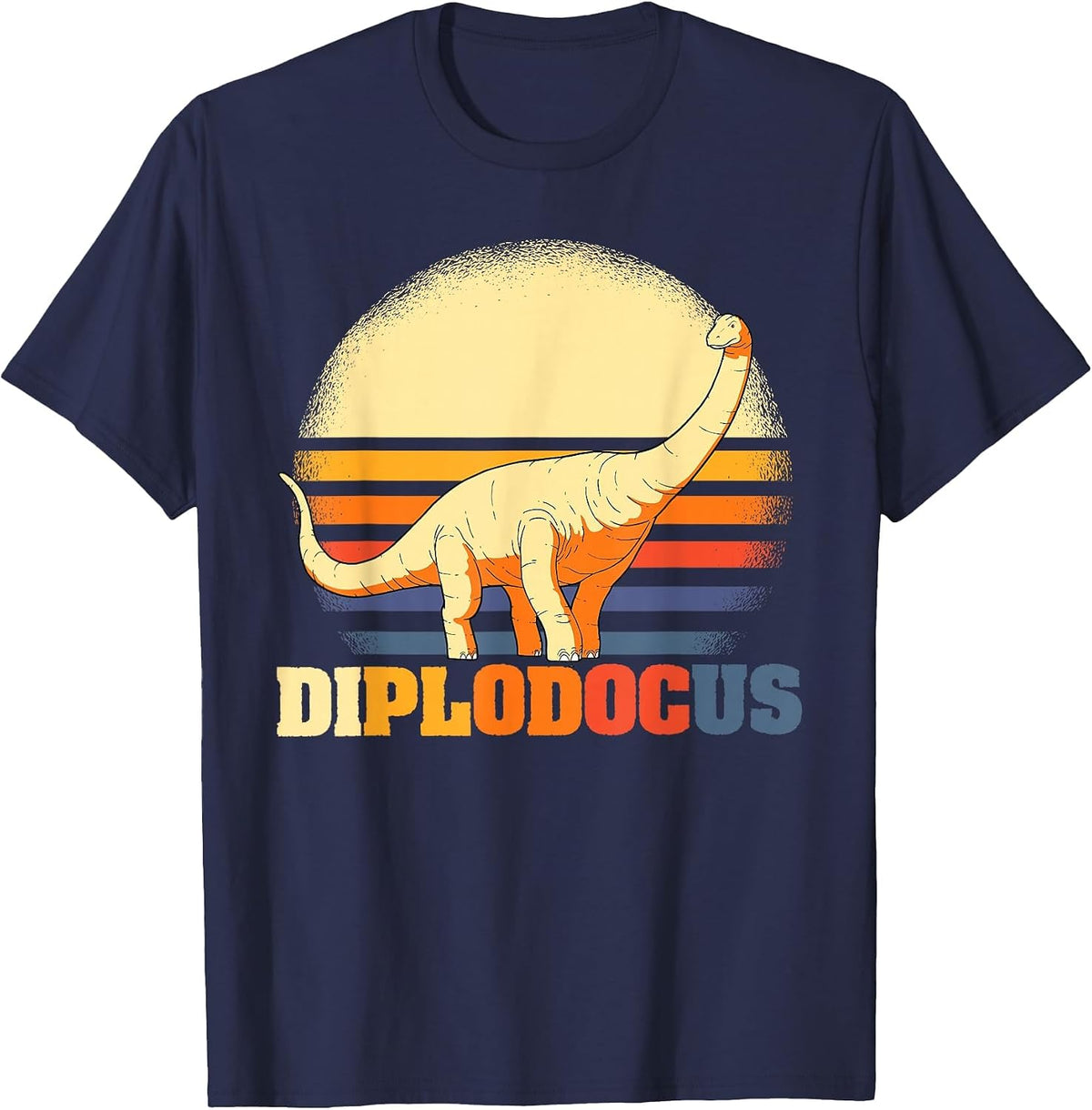Diplodocus Retro Design Dinosaur T-Shirt - Navy Blue