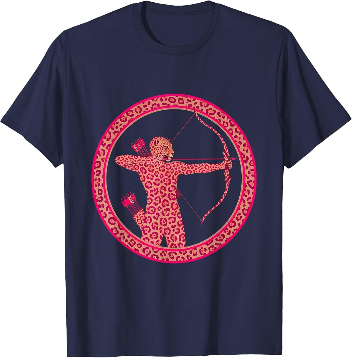Men's Pink Camo Archer Drawing Bow and Quiver T-Shirt - Navy Blue