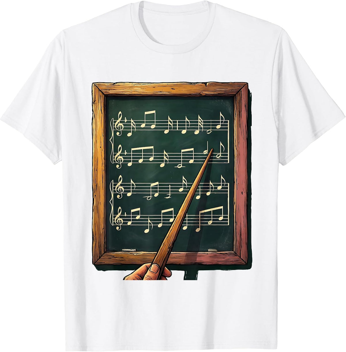 Men's Music Teacher Chalkboard Staff Notes Illustration T-Shirt - White