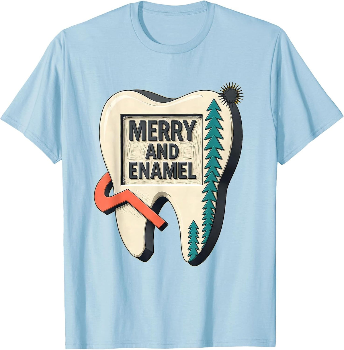 Men's Merry and Enamel Midcentury Modern Dental Christmas Dentist T-Shirt - Baby Blue