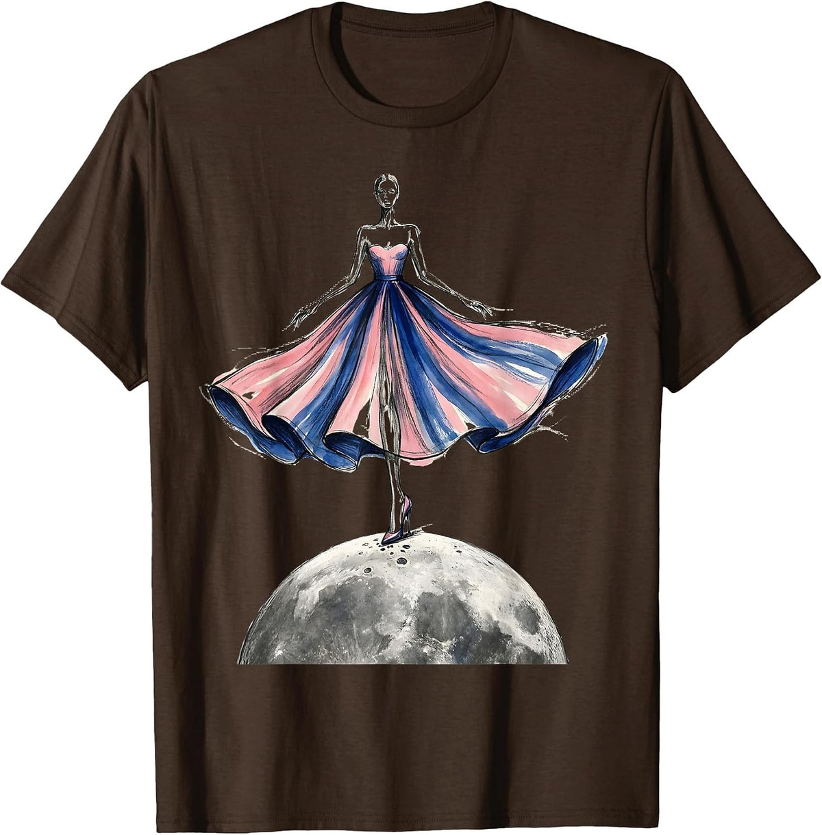 Mimi Stepping on the Moon Graphic Tee T-Shirt - Brown