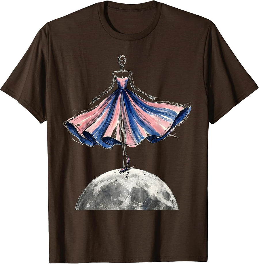 Mimi Stepping on the Moon Graphic Tee T-Shirt - Brown