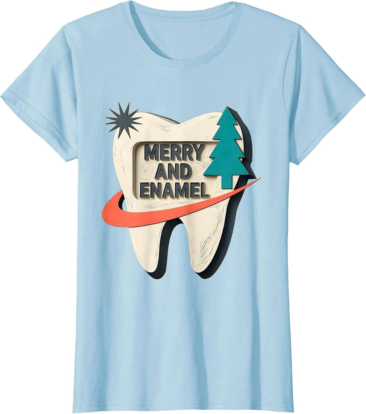 Merry and Enamel Midcentury Modern Dental Christmas Dentist T-Shirt - Baby Blue