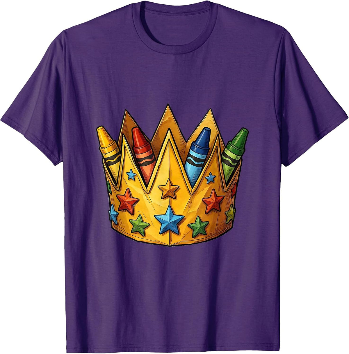Kindergarten Teacher Crayon Crown Illustration T-Shirt - Purple