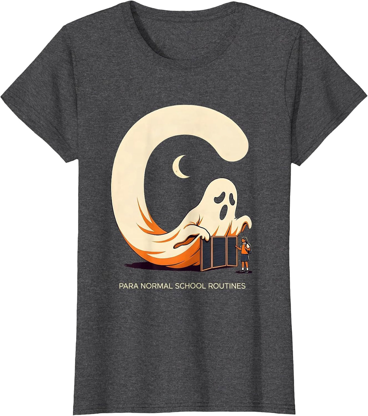 Women's Para Normal School Routines Funny Ghost Paraprofessional T-Shirt - Dark Heather Grey