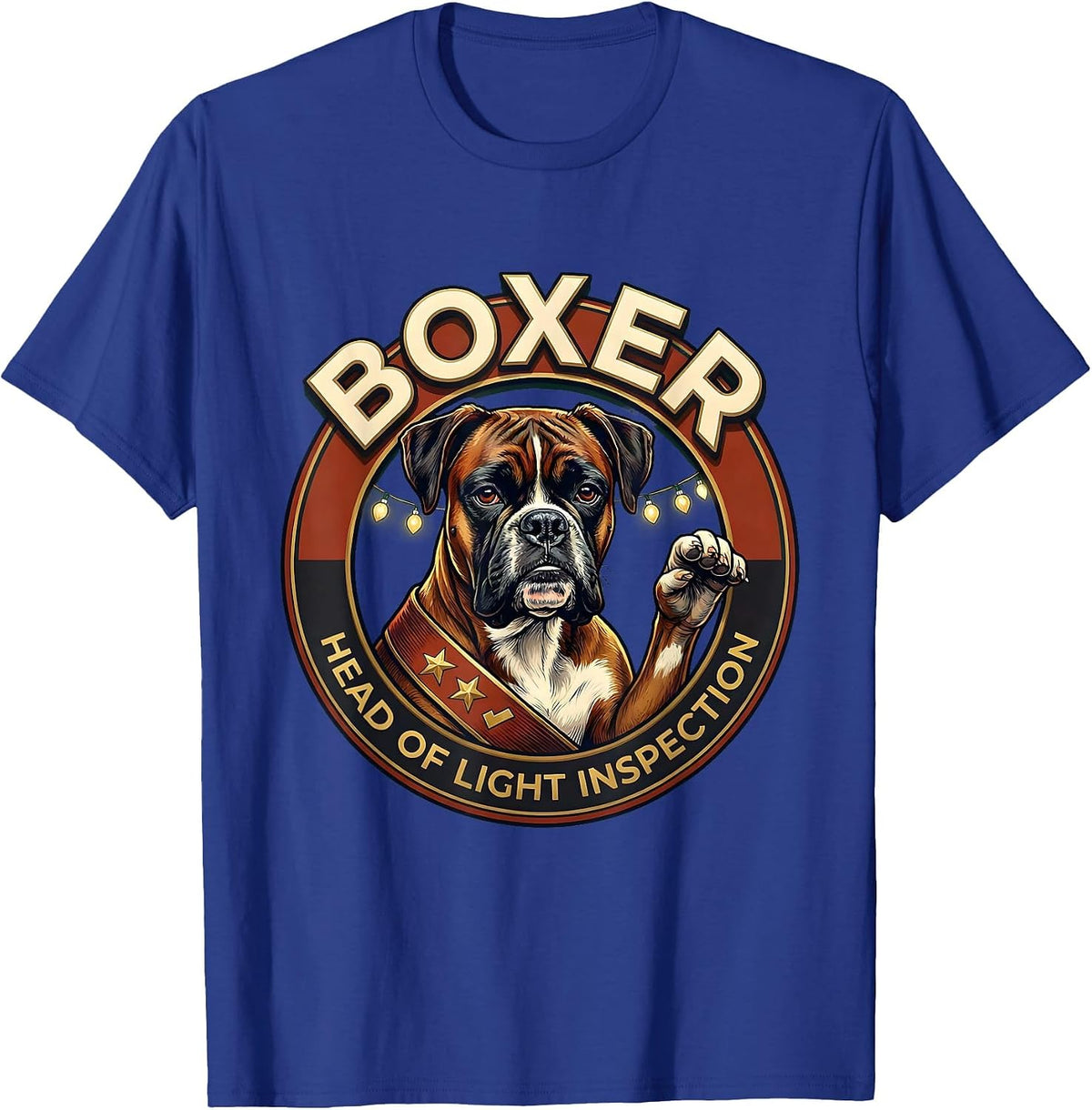 Men's Boxer, Head Of Light Inspection Funny Christmas Dog Breed T-Shirt - Royal Blue