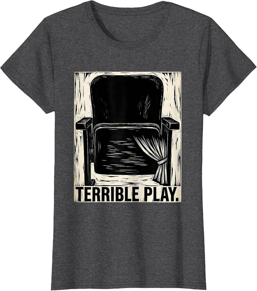 Women's Terrible Play Linocut Dark Historical Humor Abraham Lincoln T-Shirt - Dark Heather Grey