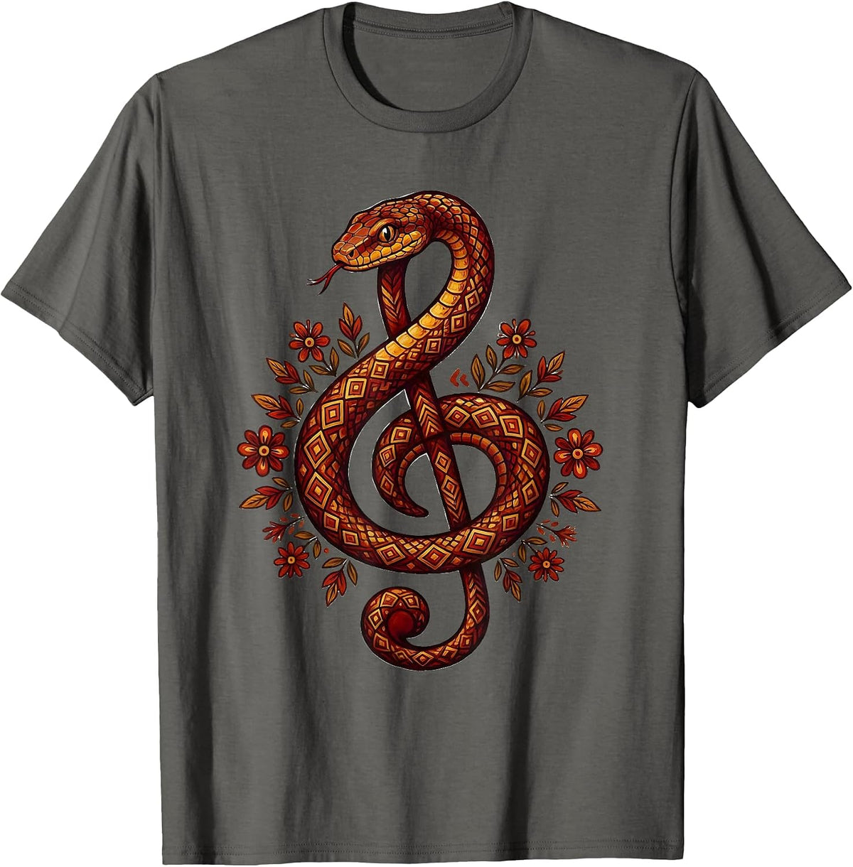Treble Clef Snake Music Teacher Graphic T-Shirt - Asphalt Grey