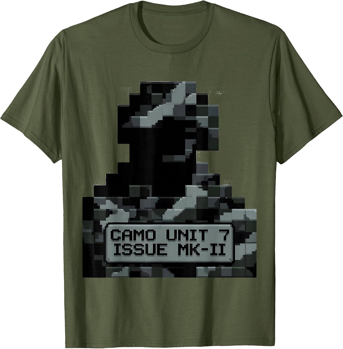 CAMO UNIT 7 ISSUE MK-II Pixel Art Black Camo Pattern T-Shirt - Olive Green