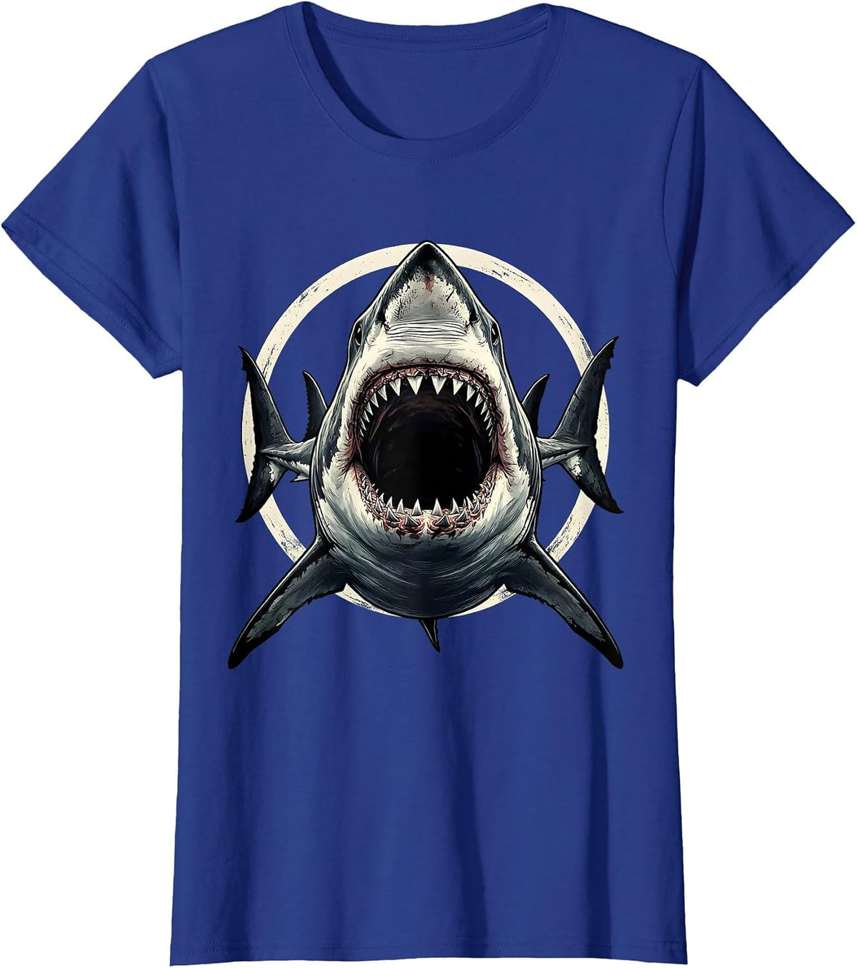 Women's Vintage Shark Jaw Attack Graphic Tee T-Shirt - Royal Blue