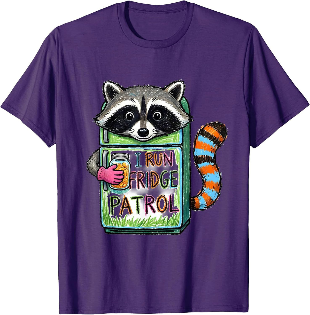 Men's I Run Fridge Patrol Funny Raccoon Trash Panda Meme Humor T-Shirt - Purple