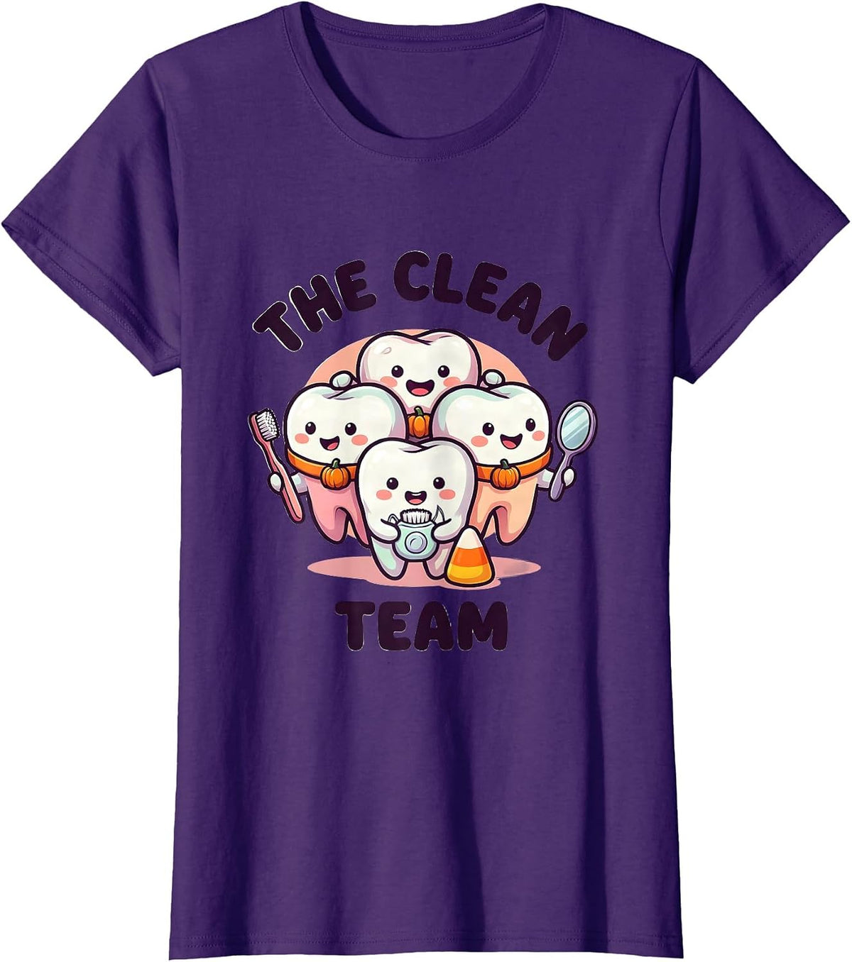 Women's The Clean Team Cute Kawaii Dental Staff Halloween Costume T-Shirt - Purple