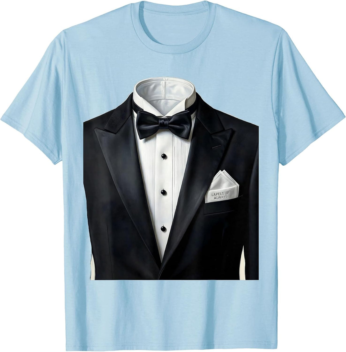 Men's Lapels Up Always Tuxedo Formal Style Design T-Shirt - Baby Blue