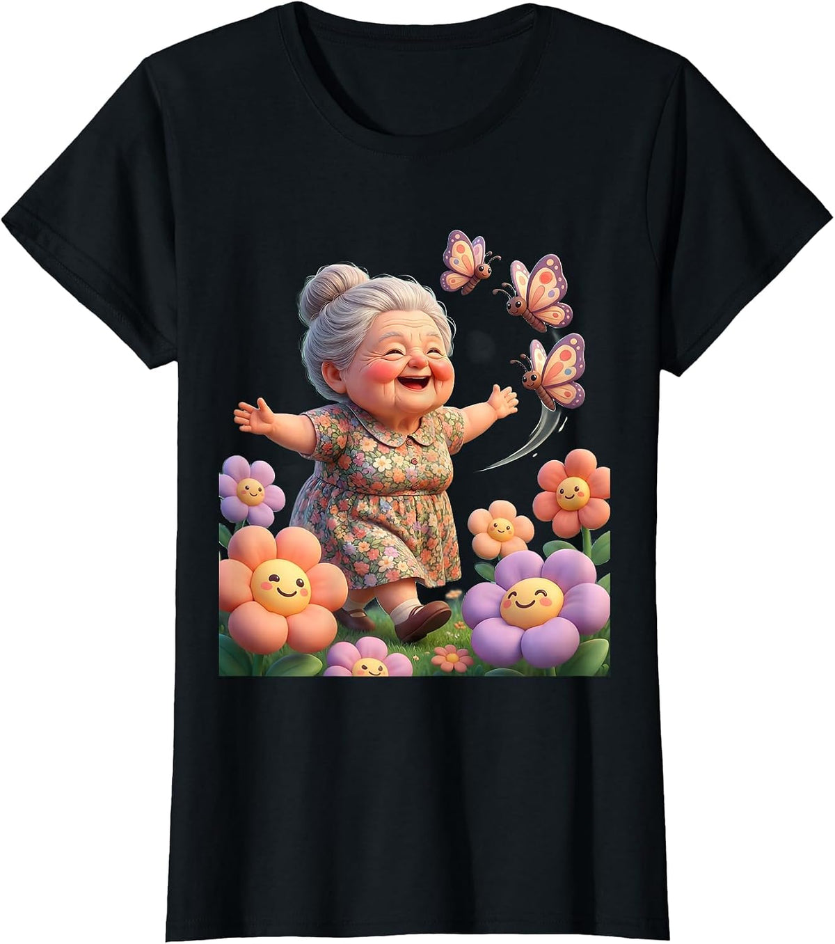 Mimi Chasing Butterflies in the Field T-Shirt - Black
