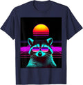 Funny Retro Vaporwave Synthwave Cute Racoon T-Shirt - Navy Blue