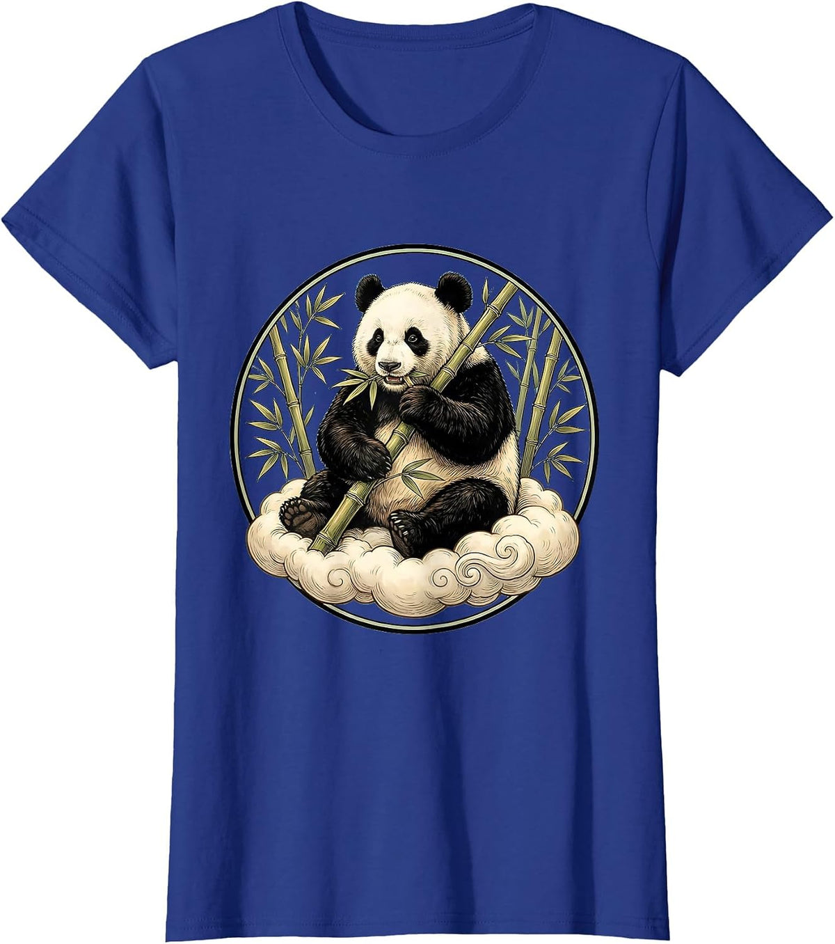 Women's Panda Floating on Cloud Eating Bamboo T-Shirt - Royal Blue