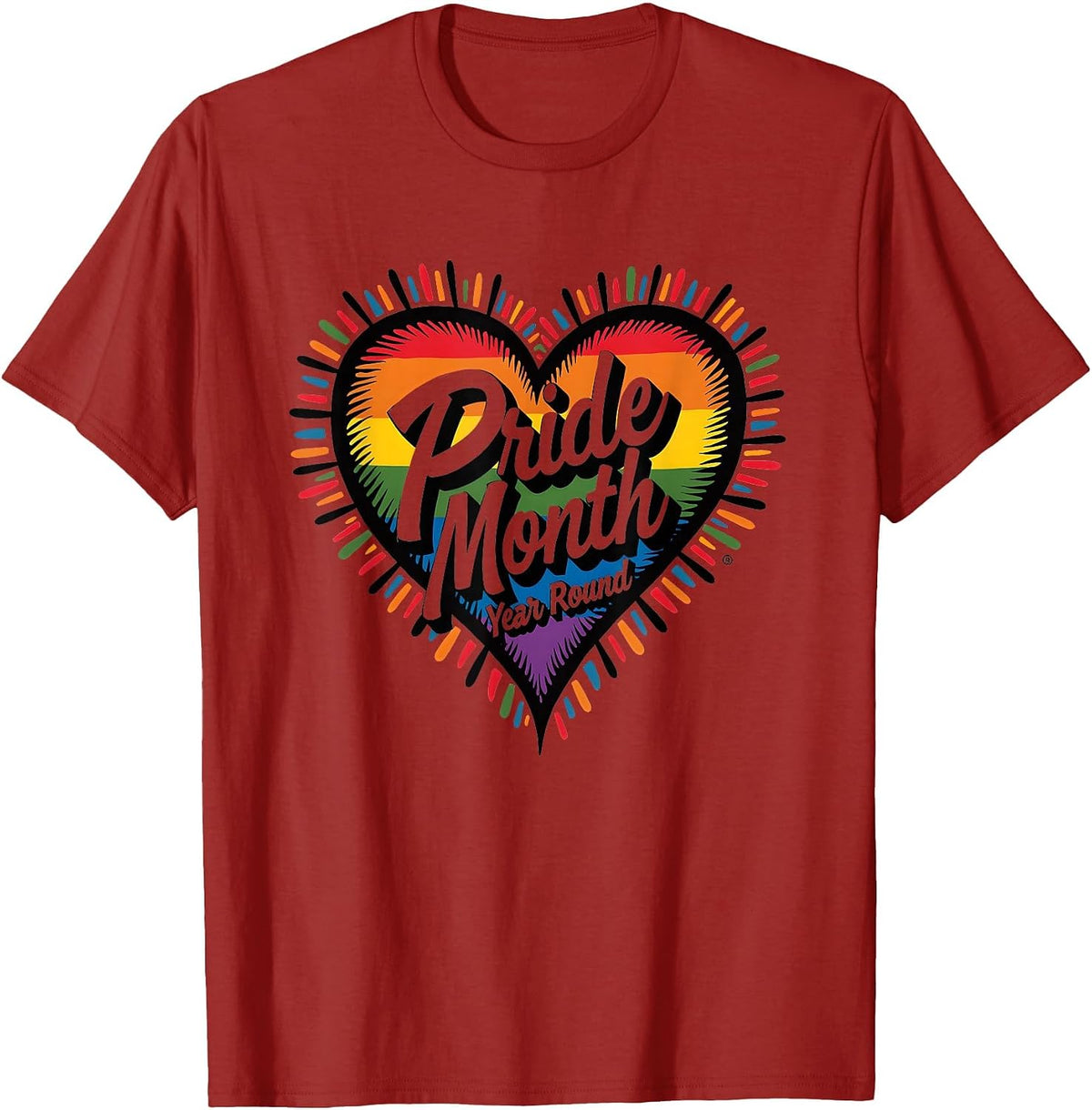 Pride Month Year Round LGBTQ Support Design T-Shirt - Cranberry Red