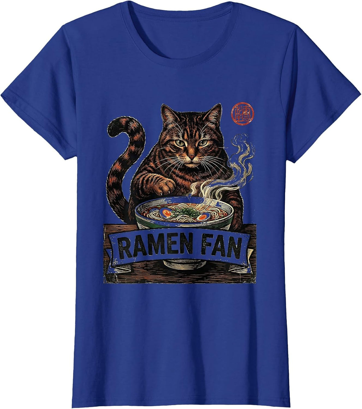 Women's Ramen Fan Vintage Kawaii Cat Anime Japanese Food Lover T-Shirt - Royal Blue