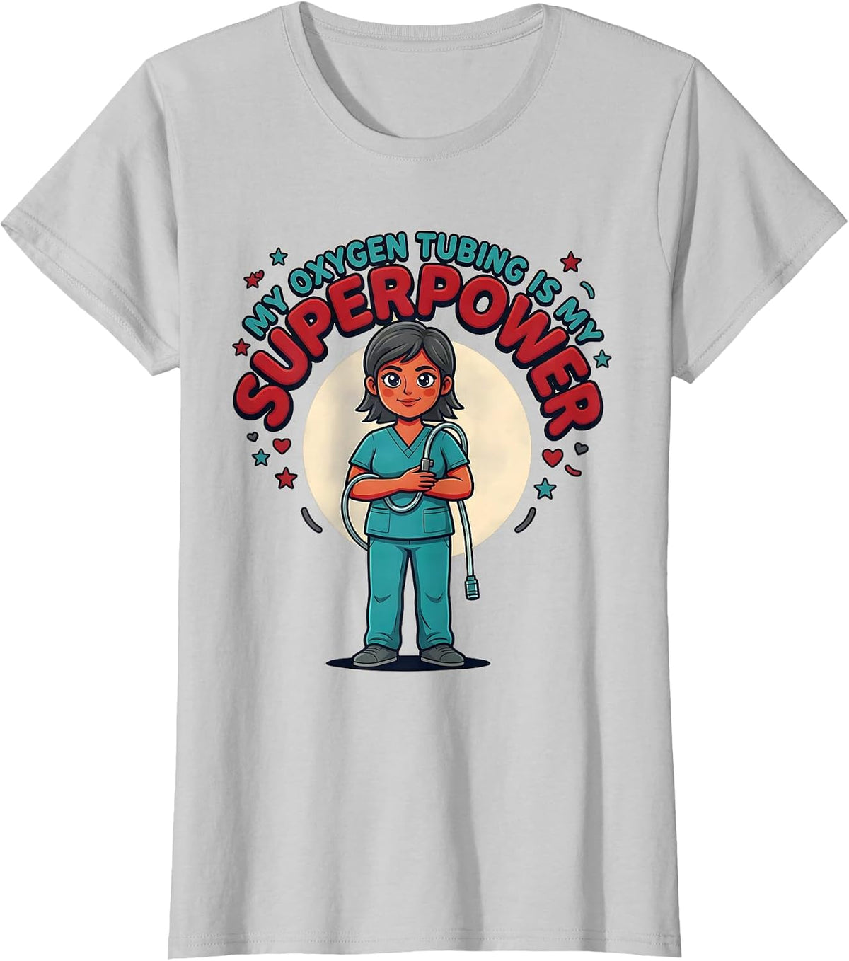 MY OXYGEN TUBING IS MY SUPERPOWER Cute Respiratory Therapist T-Shirt - Silver Grey