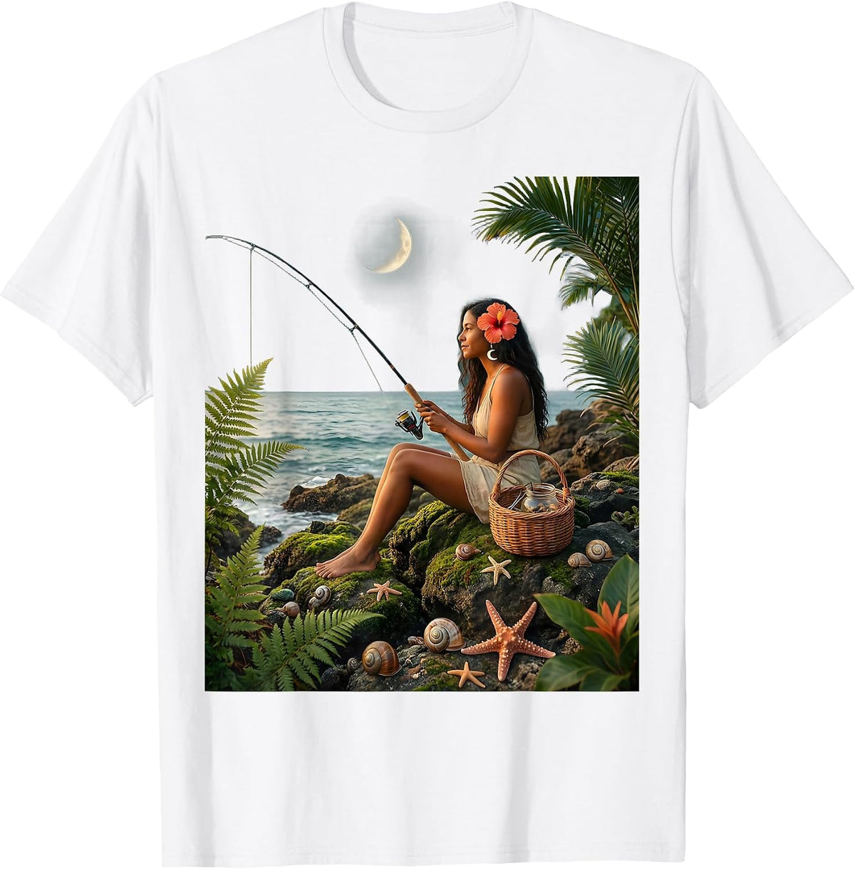 Men's Puerto Rico Coastal Cliff Fishing Illustration T-Shirt - White