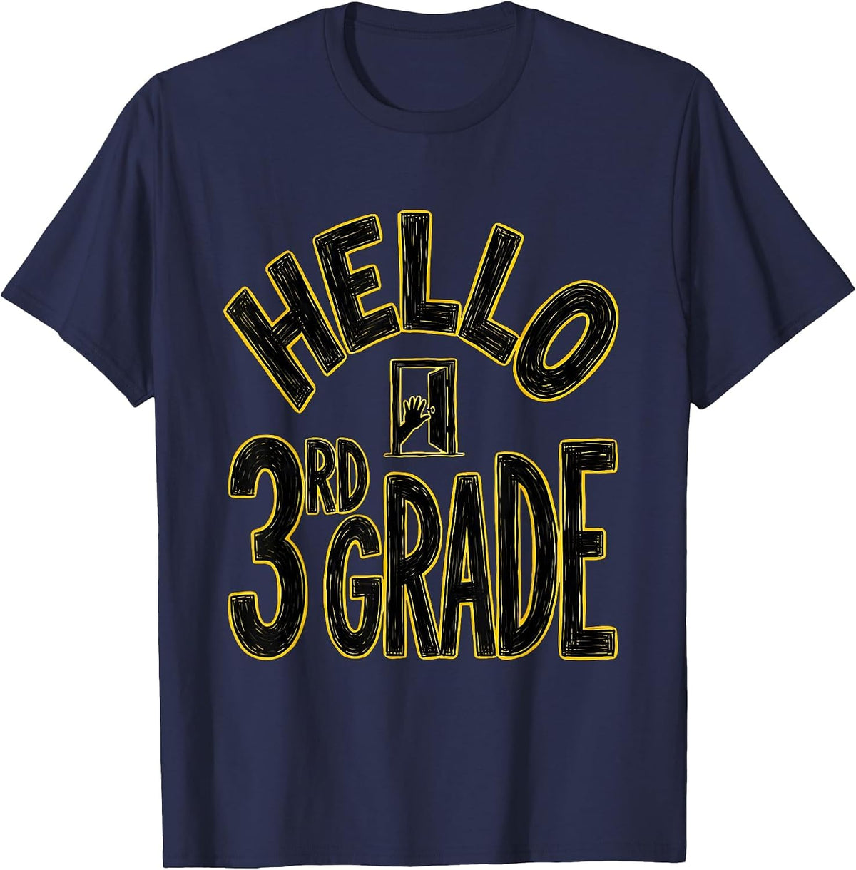Hello, 3rd Grade Playful Third Grade Teacher Back To School T-Shirt - Navy Blue