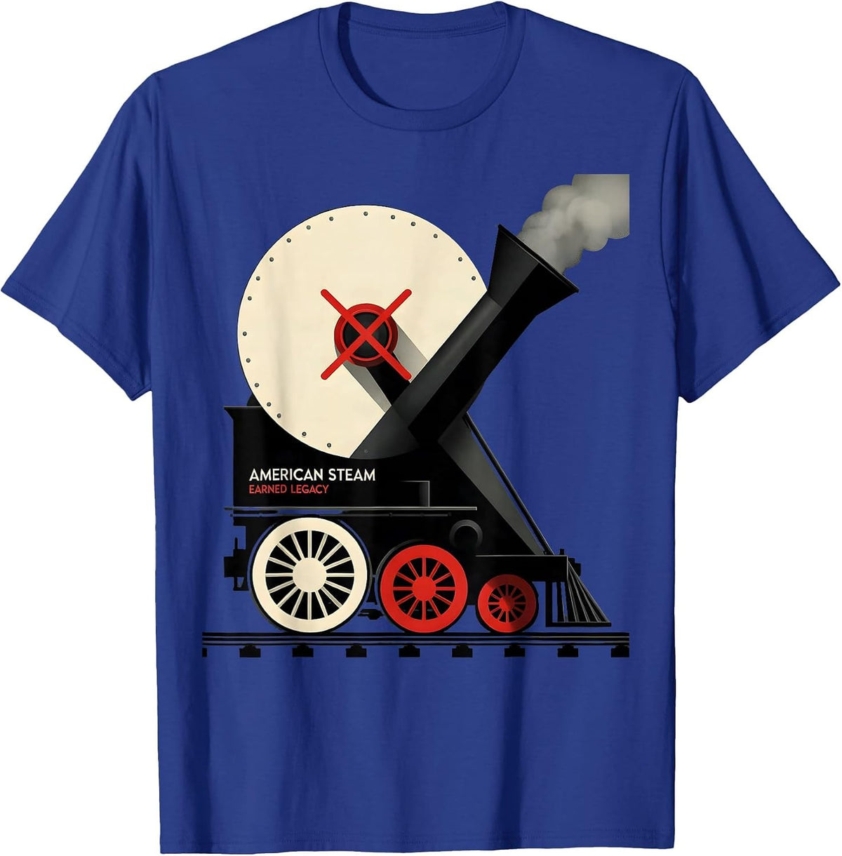 American Steam Earned Legacy Constructivist Poster Train T-Shirt - Royal Blue