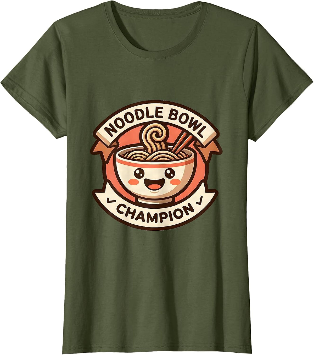 Women's Noodle Bowl Champion Cute Kawaii Ramen Lover Anime Asian T-Shirt - Olive Green
